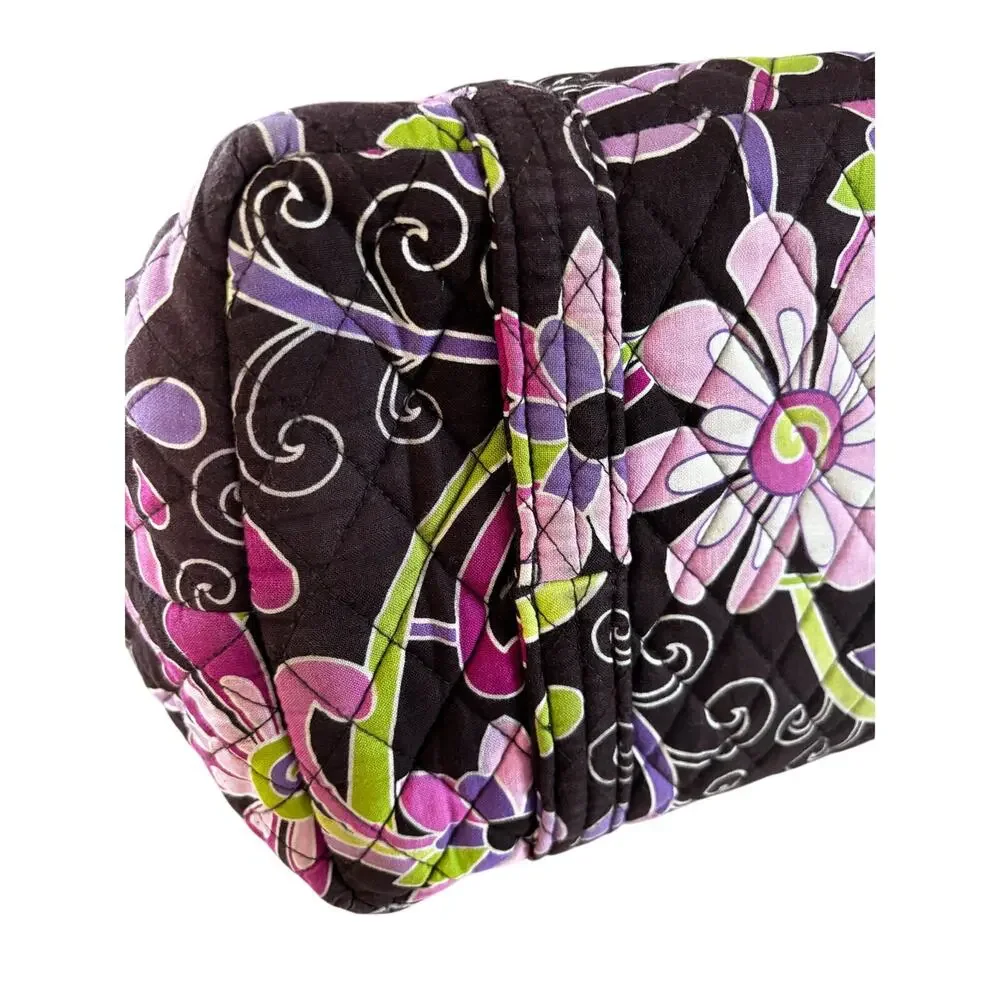Vera Bradley quilted duffel bag green purple floral two handles weekender tote